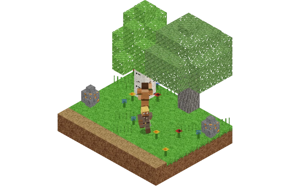 A Wanderer chopping an oak tree in a meadow