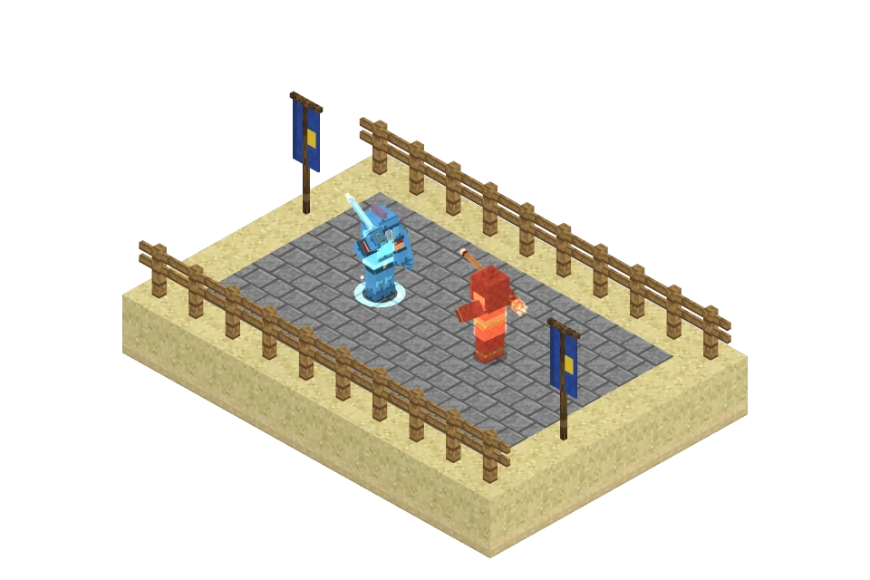 Two players dueling in an arena ring
